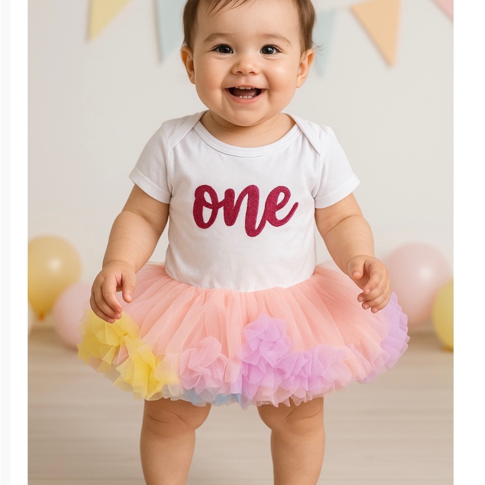 White and Pink 'One' Tutu Dress